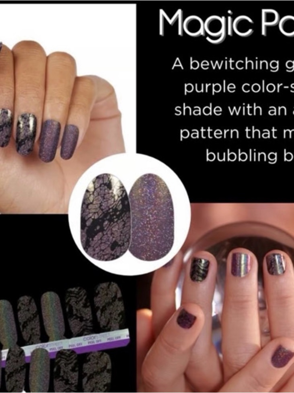 Color Street Magic Potion Purple Holographic & Black Crackle Press-On Nails